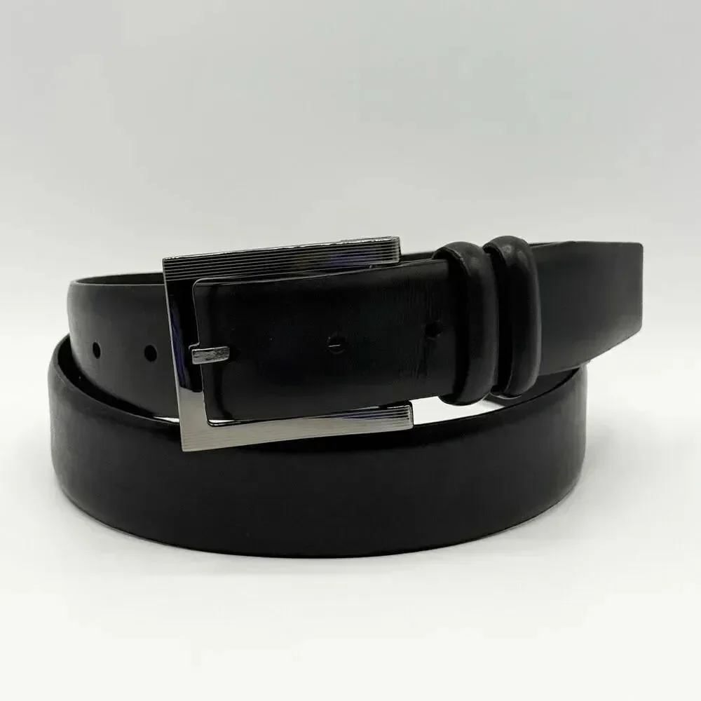 Genuine Leather Black Belt with Chrome Silver Buckle - Men’s US 36